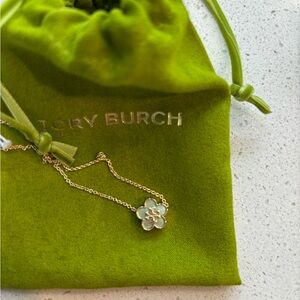 Tory Burch Gold and Blue Flower Pendant Necklace
